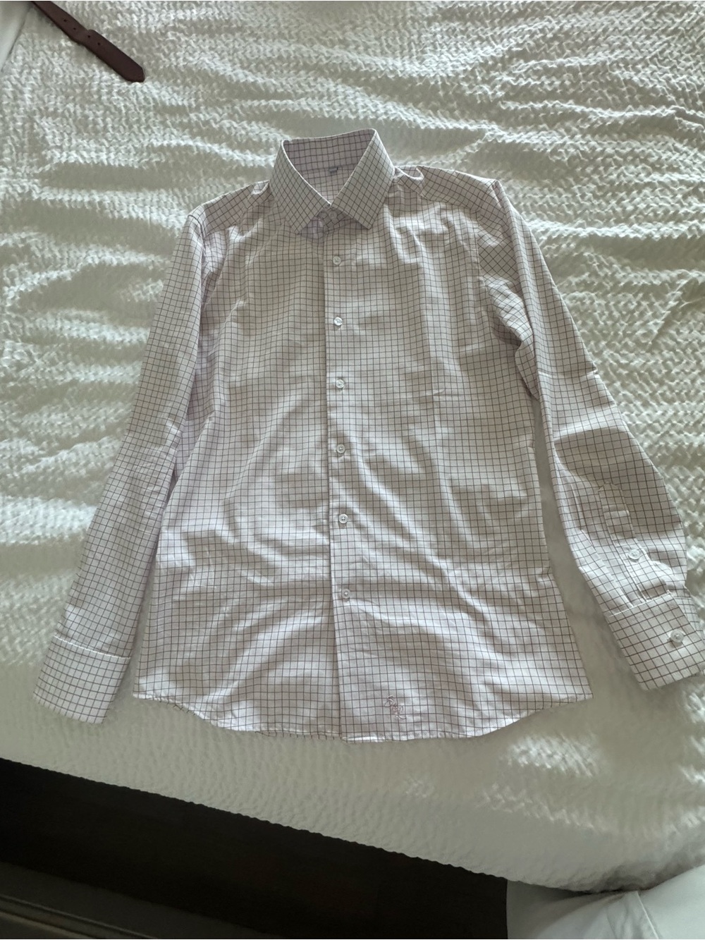Men's Long-Sleeve Checked Dress Shirt - White with Light Purple Check